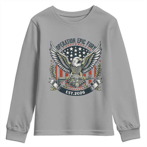 Operation Epic Fury Patriotic Eagle Crest Est 2026 Youth Sweatshirt American Strength Freedom TS02 Sport Gray Print Your Wear