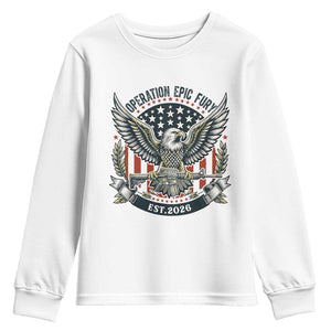 Operation Epic Fury Patriotic Eagle Crest Est 2026 Youth Sweatshirt American Strength Freedom TS02 White Print Your Wear