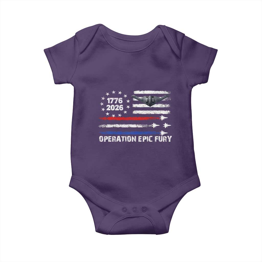 Operation Epic Fury 1776 2026 American Flag Aviation Baby Onesie Freedom Anniversary Statement TS02 Purple Print Your Wear
