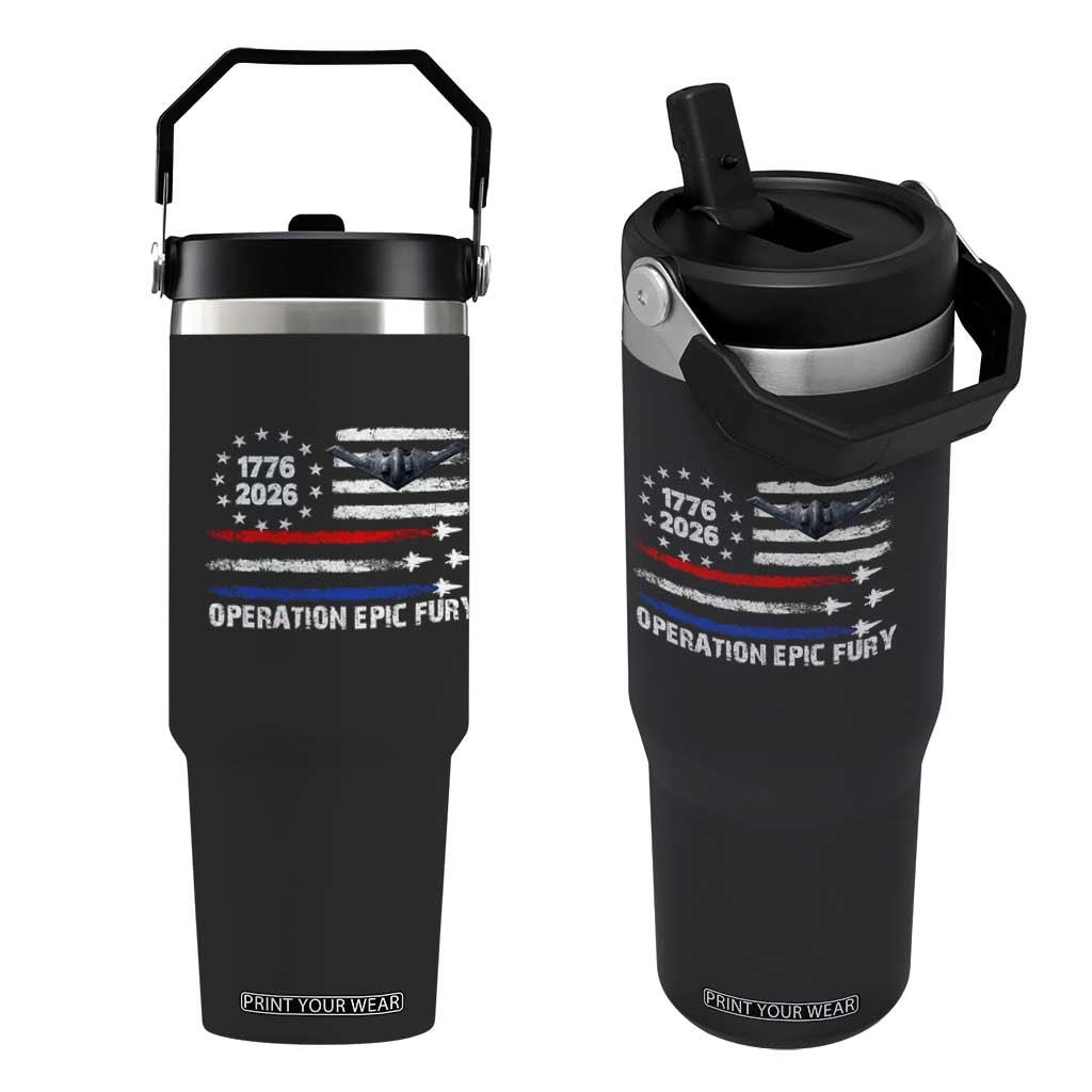 Operation Epic Fury 1776 2026 American Flag Aviation Flip Straw Tumbler Freedom Anniversary Statement TS02 One Size: 30 oz Black Print Your Wear