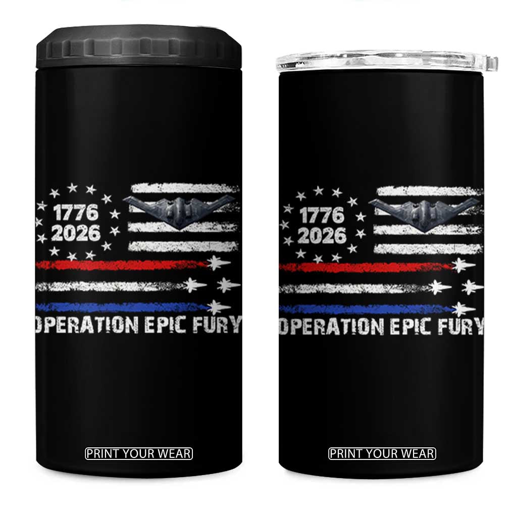Operation Epic Fury 1776 2026 American Flag Aviation 4 in 1 Can Cooler Tumbler Freedom Anniversary Statement TS02 One Size: 16 oz Black Print Your Wear