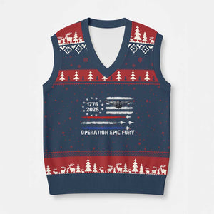 Operation Epic Fury 1776 2026 American Flag Aviation V-Neck Knit Sweater Vest Freedom Anniversary Statement TS02 Navy Red Print Your Wear