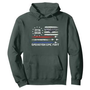Operation Epic Fury 1776 2026 American Flag Aviation Hoodie Freedom Anniversary Statement TS02 Dark Forest Green Print Your Wear