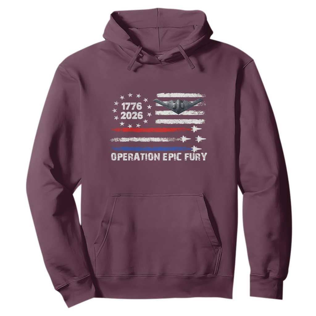 Operation Epic Fury 1776 2026 American Flag Aviation Hoodie Freedom Anniversary Statement TS02 Maroon Print Your Wear