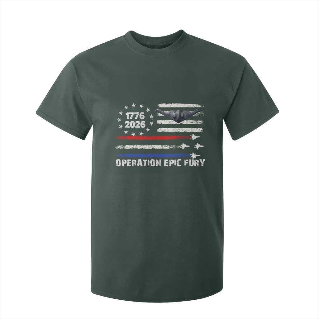 Operation Epic Fury 1776 2026 American Flag Aviation T Shirt For Kid Freedom Anniversary Statement TS02 Dark Forest Green Print Your Wear
