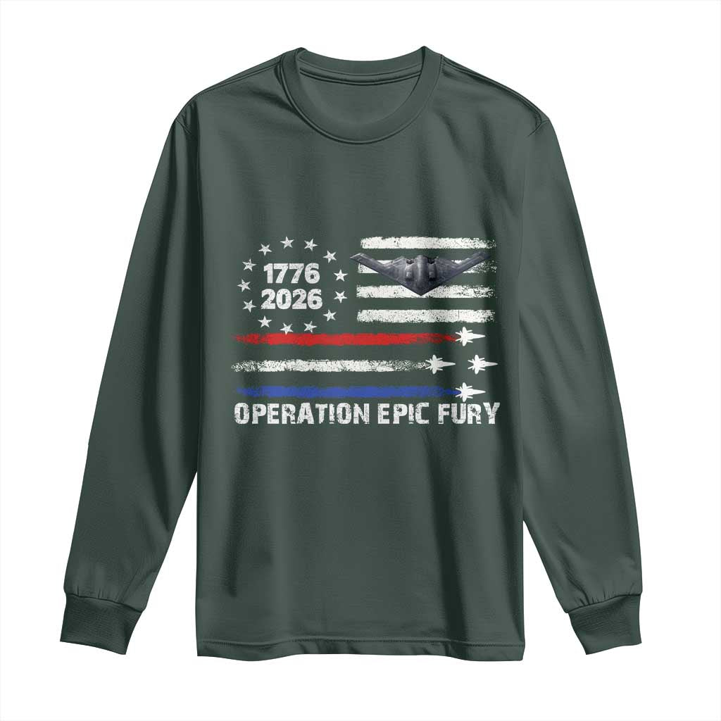 Operation Epic Fury 1776 2026 American Flag Aviation Long Sleeve Shirt Freedom Anniversary Statement TS02 Dark Forest Green Print Your Wear