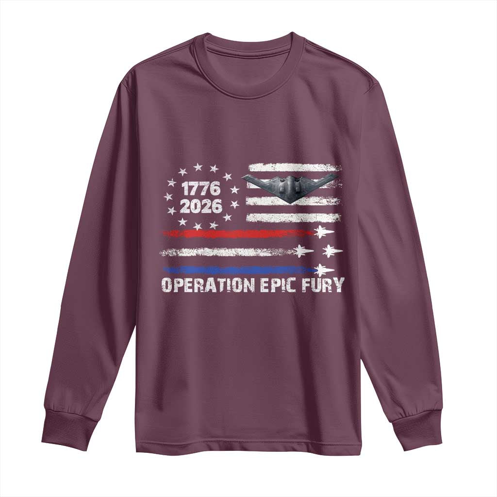 Operation Epic Fury 1776 2026 American Flag Aviation Long Sleeve Shirt Freedom Anniversary Statement TS02 Maroon Print Your Wear