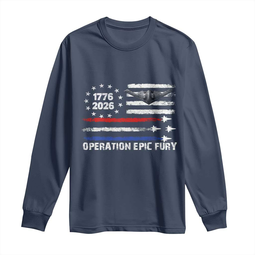 Operation Epic Fury 1776 2026 American Flag Aviation Long Sleeve Shirt Freedom Anniversary Statement TS02 Navy Print Your Wear