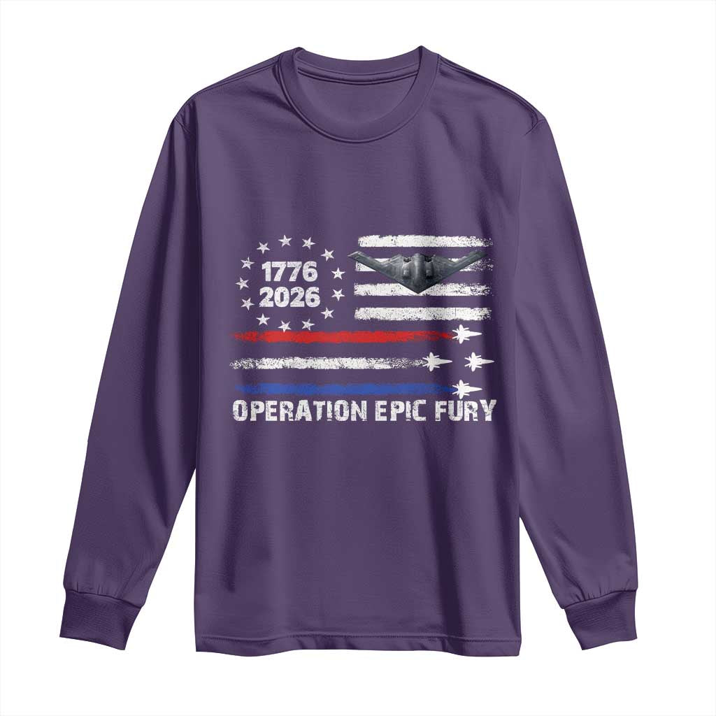 Operation Epic Fury 1776 2026 American Flag Aviation Long Sleeve Shirt Freedom Anniversary Statement TS02 Purple Print Your Wear