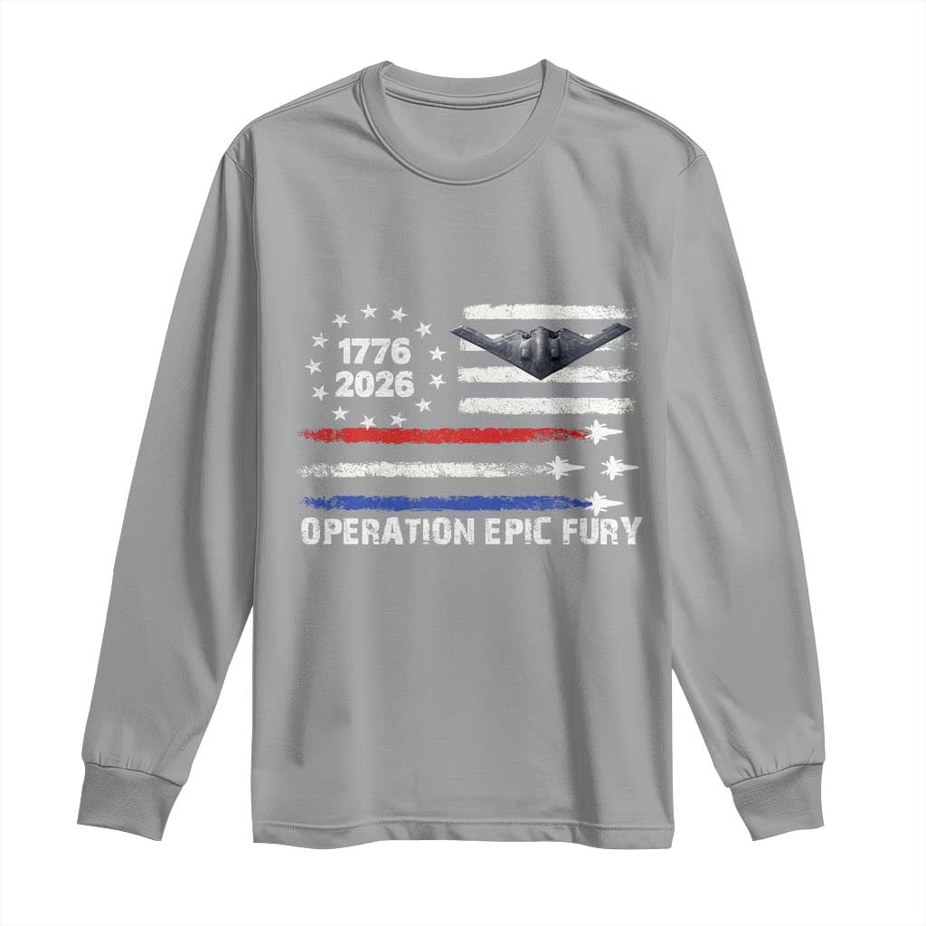 Operation Epic Fury 1776 2026 American Flag Aviation Long Sleeve Shirt Freedom Anniversary Statement TS02 Sport Gray Print Your Wear