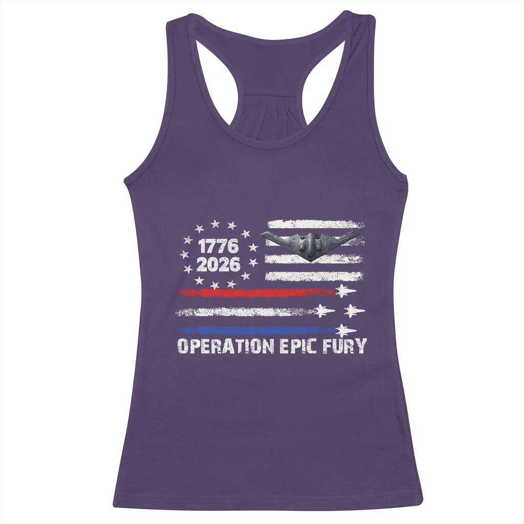 Operation Epic Fury 1776 2026 American Flag Aviation Racerback Tank Top Freedom Anniversary Statement TS02 Purple Print Your Wear