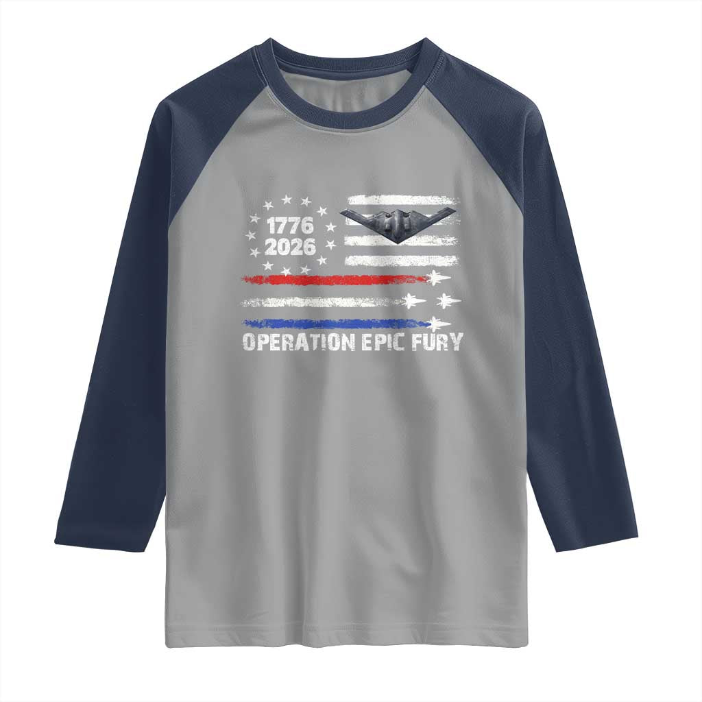 Operation Epic Fury 1776 2026 American Flag Aviation Raglan Shirt Freedom Anniversary Statement TS02 Sport Gray Navy Print Your Wear