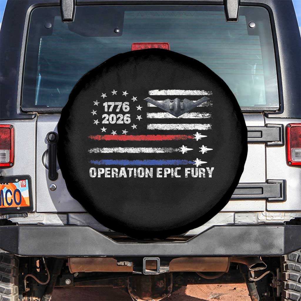 Operation Epic Fury 1776 2026 American Flag Aviation Spare Tire Cover Freedom Anniversary Statement TS02 No hole Black Print Your Wear