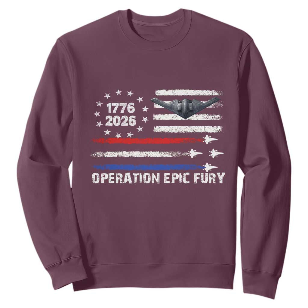 Operation Epic Fury 1776 2026 American Flag Aviation Sweatshirt Freedom Anniversary Statement TS02 Maroon Print Your Wear