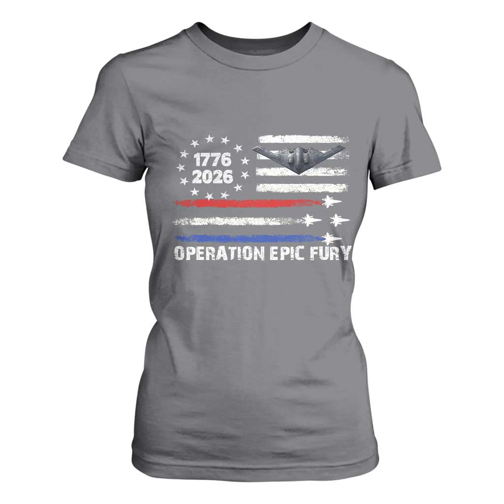 Operation Epic Fury 1776 2026 American Flag Aviation T Shirt For Women Freedom Anniversary Statement TS02 Charcoal Print Your Wear