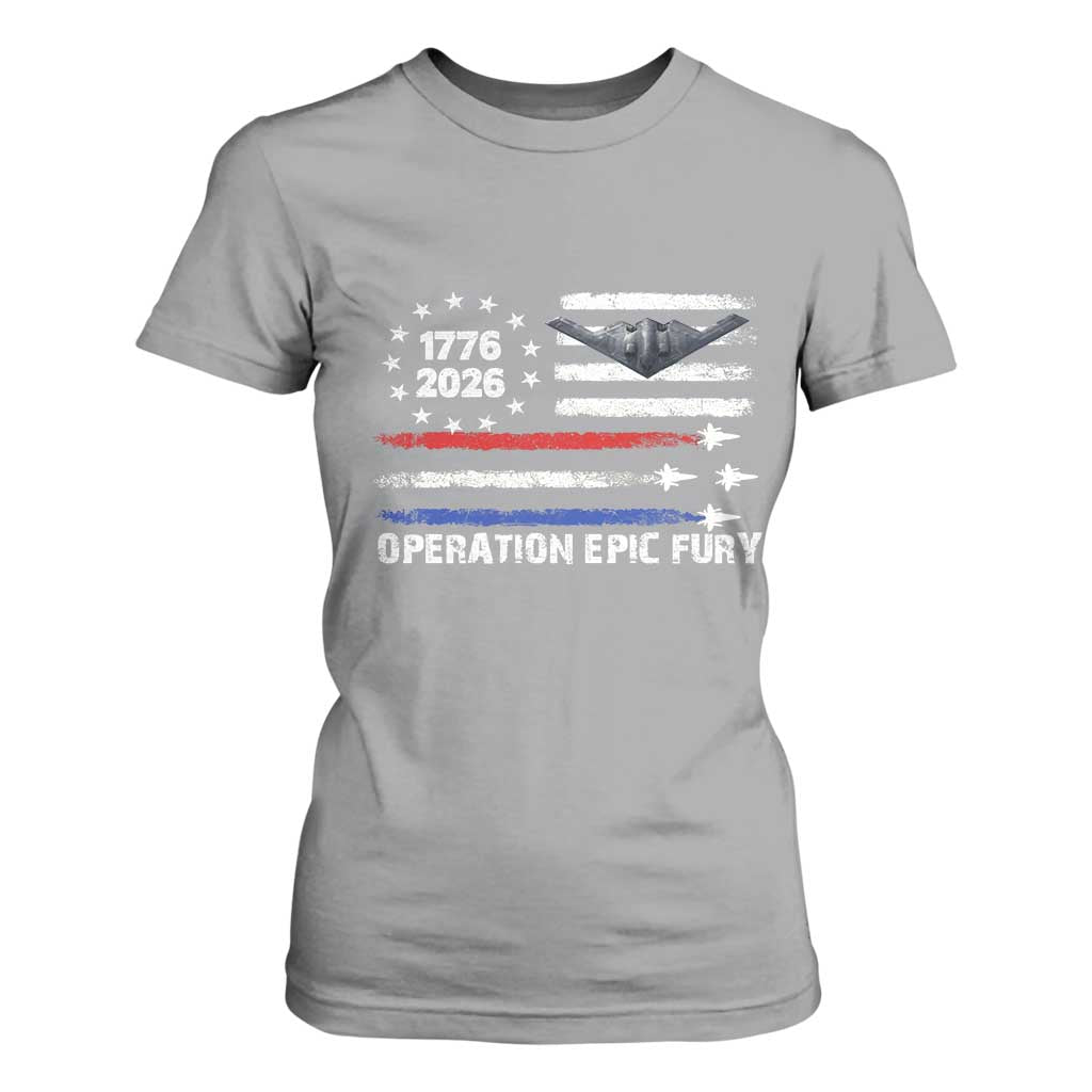 Operation Epic Fury 1776 2026 American Flag Aviation T Shirt For Women Freedom Anniversary Statement TS02 Sport Gray Print Your Wear