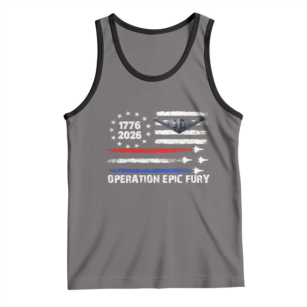 Operation Epic Fury 1776 2026 American Flag Aviation Tank Top Freedom Anniversary Statement TS02 Deep Heather Black Print Your Wear