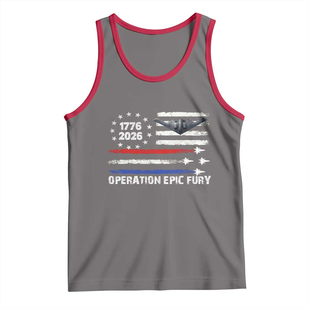 Operation Epic Fury 1776 2026 American Flag Aviation Tank Top Freedom Anniversary Statement TS02 Deep Heather Red Print Your Wear