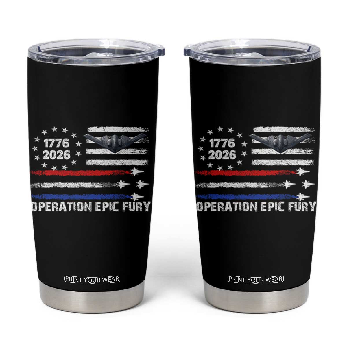 Operation Epic Fury 1776 2026 American Flag Aviation Tumbler Cup Freedom Anniversary Statement TS02 Black Print Your Wear