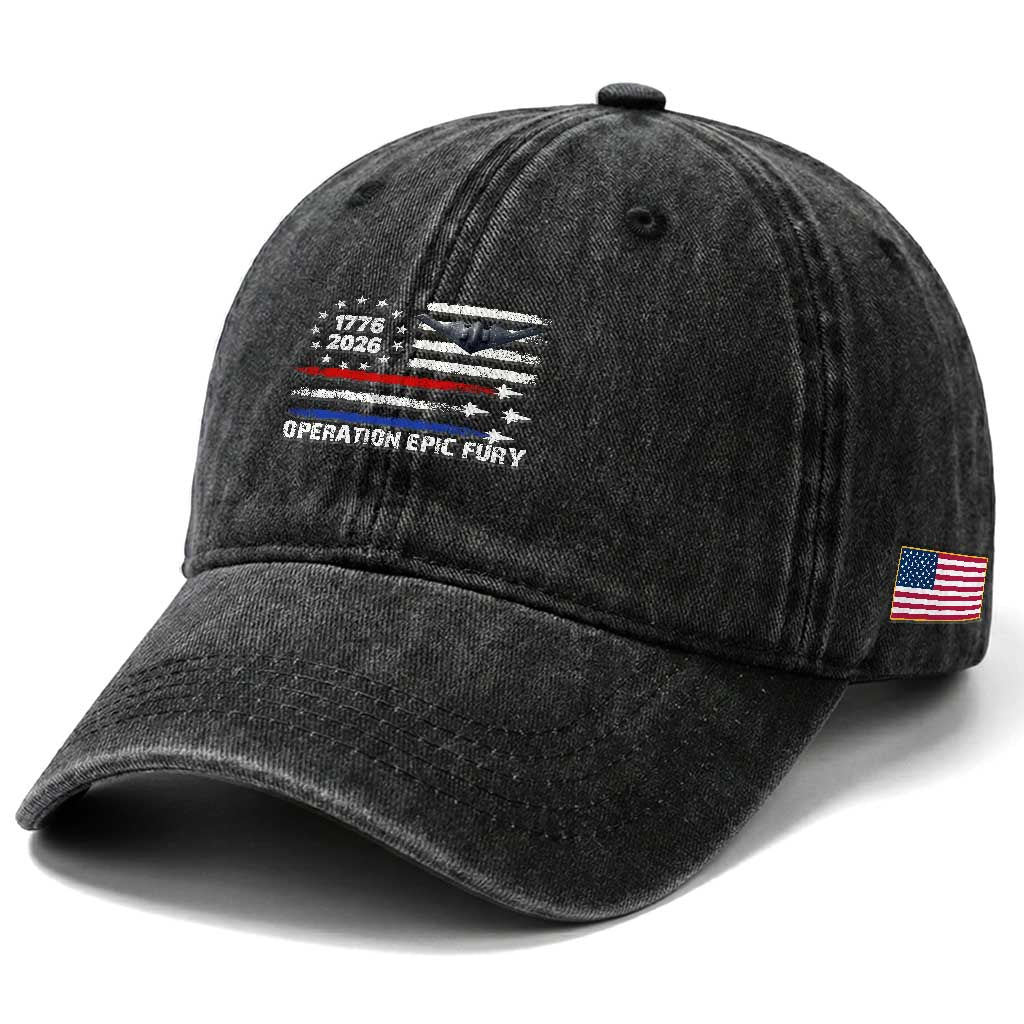 Operation Epic Fury 1776 2026 American Flag Aviation Washed Cotton Baseball Cap Freedom Anniversary Statement TS02 Print Your Wear