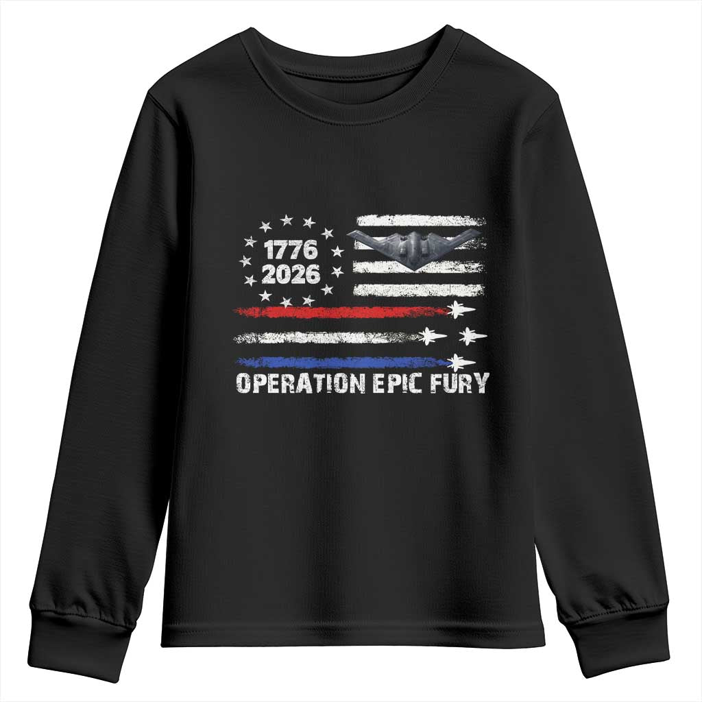 Operation Epic Fury 1776 2026 American Flag Aviation Youth Sweatshirt Freedom Anniversary Statement TS02 Black Print Your Wear
