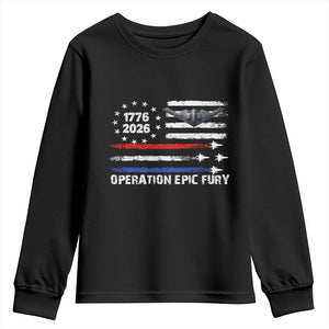 Operation Epic Fury 1776 2026 American Flag Aviation Youth Sweatshirt Freedom Anniversary Statement TS02 Black Print Your Wear