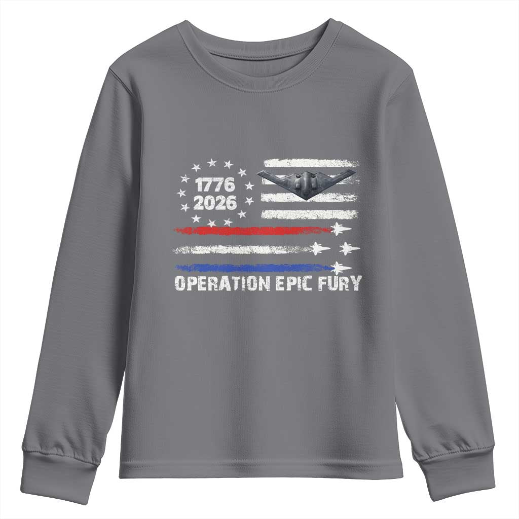Operation Epic Fury 1776 2026 American Flag Aviation Youth Sweatshirt Freedom Anniversary Statement TS02 Charcoal Print Your Wear