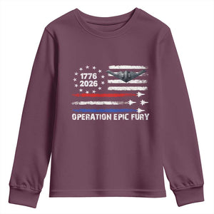 Operation Epic Fury 1776 2026 American Flag Aviation Youth Sweatshirt Freedom Anniversary Statement TS02 Maroon Print Your Wear
