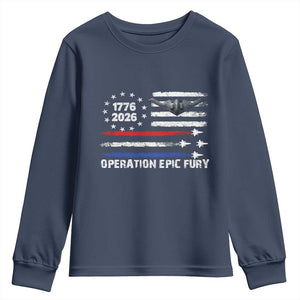 Operation Epic Fury 1776 2026 American Flag Aviation Youth Sweatshirt Freedom Anniversary Statement TS02 Navy Print Your Wear