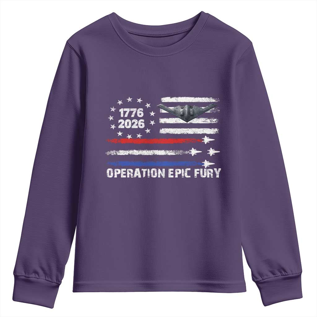 Operation Epic Fury 1776 2026 American Flag Aviation Youth Sweatshirt Freedom Anniversary Statement TS02 Purple Print Your Wear