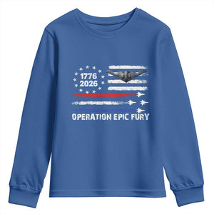 Operation Epic Fury 1776 2026 American Flag Aviation Youth Sweatshirt Freedom Anniversary Statement TS02 Royal Blue Print Your Wear