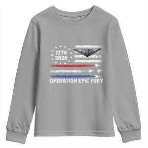 Operation Epic Fury 1776 2026 American Flag Aviation Youth Sweatshirt Freedom Anniversary Statement TS02 Sport Gray Print Your Wear