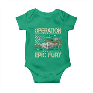 Operation Epic Fury Camo American Flag Baby Onesie B12 Spirit Stealth Bomber Formation Patriotic Air Power TS02 Irish Green Print Your Wear