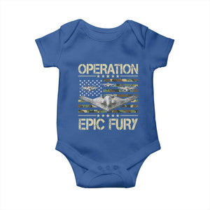 Operation Epic Fury Camo American Flag Baby Onesie B12 Spirit Stealth Bomber Formation Patriotic Air Power TS02 Royal Blue Print Your Wear