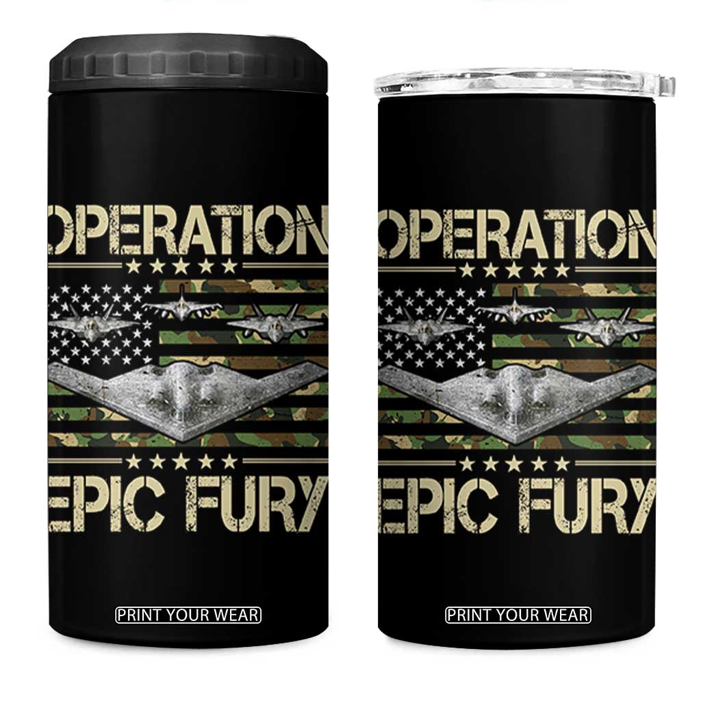 Operation Epic Fury Camo American Flag 4 in 1 Can Cooler Tumbler B12 Spirit Stealth Bomber Formation Patriotic Air Power TS02 One Size: 16 oz Black Print Your Wear