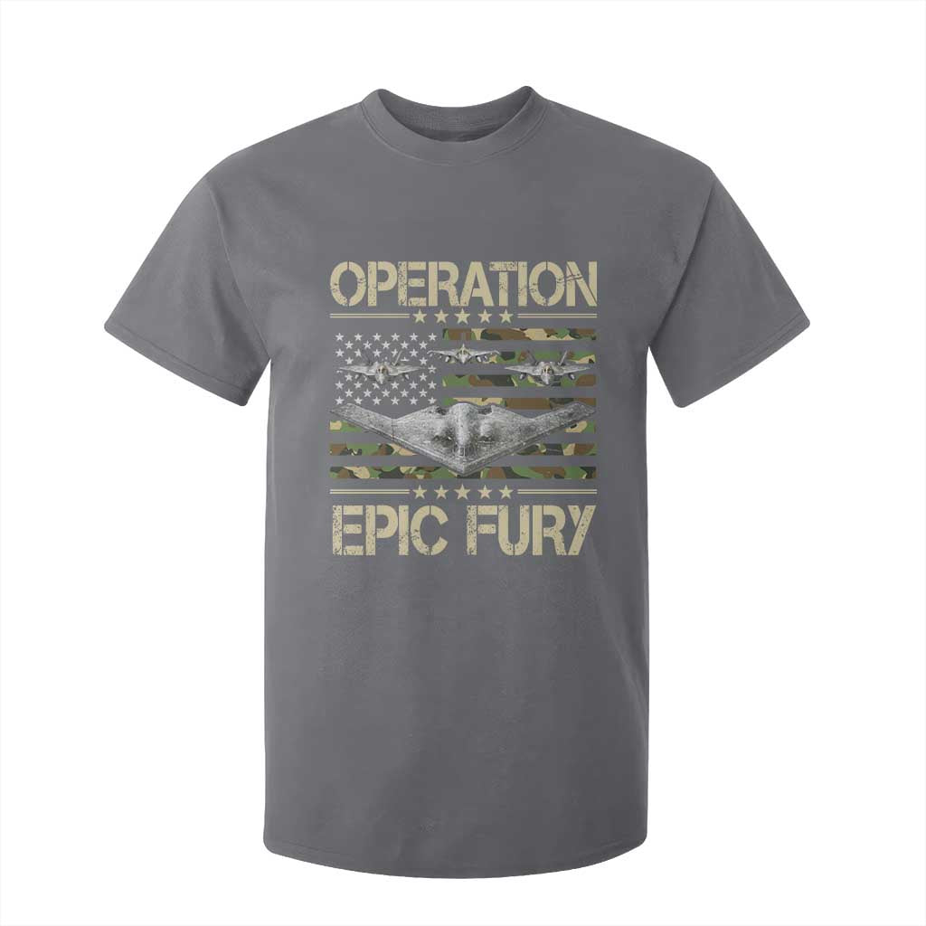 Operation Epic Fury Camo American Flag T Shirt For Kid B12 Spirit Stealth Bomber Formation Patriotic Air Power TS02 Charcoal Print Your Wear