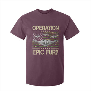 Operation Epic Fury Camo American Flag T Shirt For Kid B12 Spirit Stealth Bomber Formation Patriotic Air Power TS02 Maroon Print Your Wear