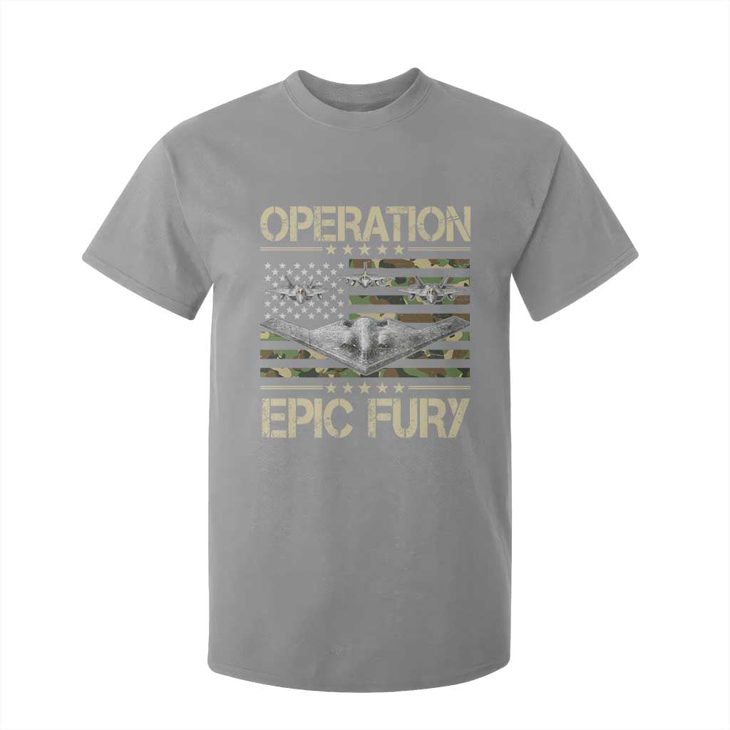 Operation Epic Fury Camo American Flag T Shirt For Kid B12 Spirit Stealth Bomber Formation Patriotic Air Power TS02 Sport Gray Print Your Wear