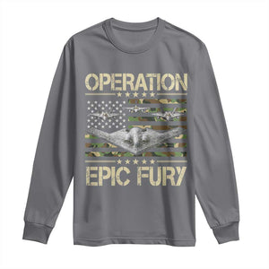 Operation Epic Fury Camo American Flag Long Sleeve Shirt B12 Spirit Stealth Bomber Formation Patriotic Air Power TS02 Charcoal Print Your Wear