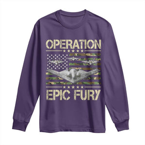 Operation Epic Fury Camo American Flag Long Sleeve Shirt B12 Spirit Stealth Bomber Formation Patriotic Air Power TS02 Purple Print Your Wear