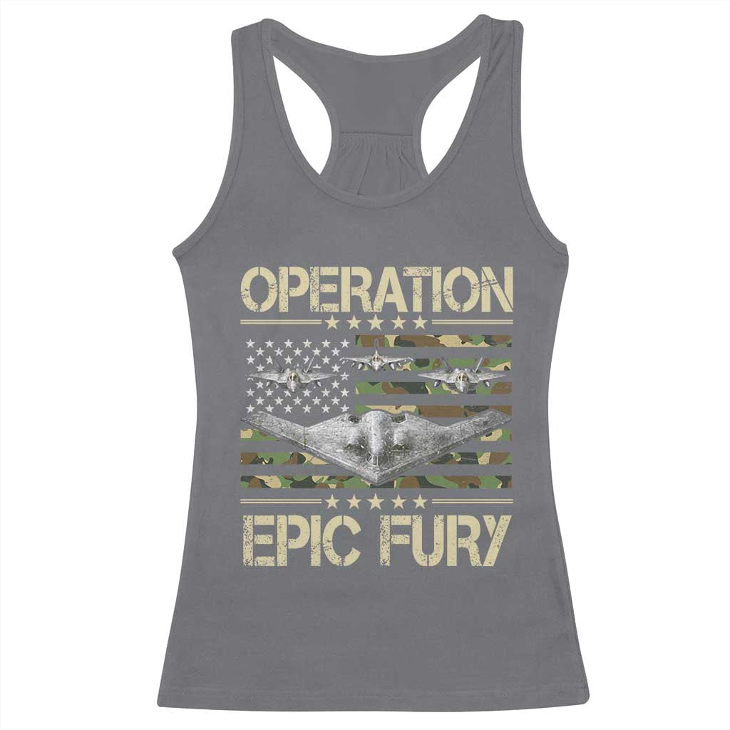 Operation Epic Fury Camo American Flag Racerback Tank Top B12 Spirit Stealth Bomber Formation Patriotic Air Power TS02 Charcoal Print Your Wear