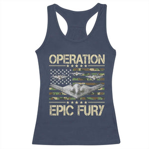Operation Epic Fury Camo American Flag Racerback Tank Top B12 Spirit Stealth Bomber Formation Patriotic Air Power TS02 Navy Print Your Wear