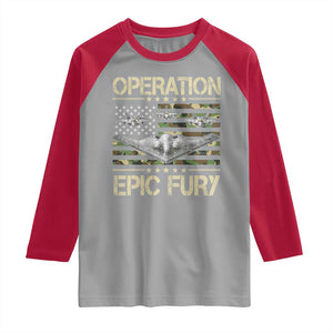 Operation Epic Fury Camo American Flag Raglan Shirt B12 Spirit Stealth Bomber Formation Patriotic Air Power TS02 Sport Gray Red Print Your Wear