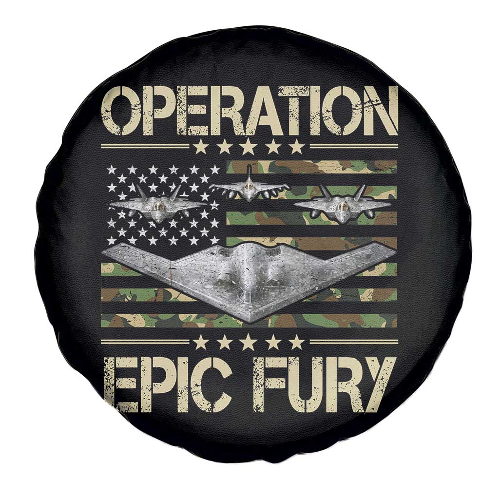 Operation Epic Fury Camo American Flag Spare Tire Cover B12 Spirit Stealth Bomber Formation Patriotic Air Power TS02 Print Your Wear
