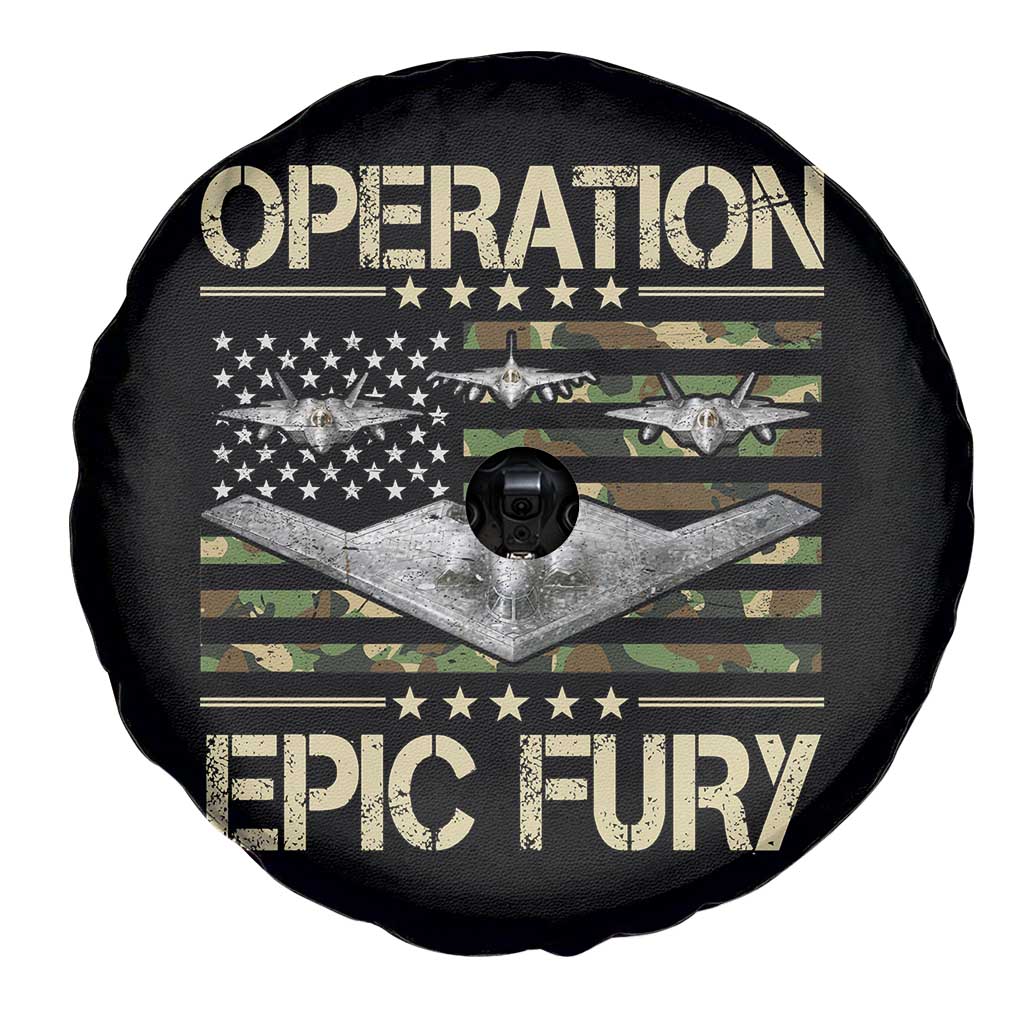 Operation Epic Fury Camo American Flag Spare Tire Cover B12 Spirit Stealth Bomber Formation Patriotic Air Power TS02 Print Your Wear