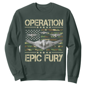 Operation Epic Fury Camo American Flag Sweatshirt B12 Spirit Stealth Bomber Formation Patriotic Air Power TS02 Dark Forest Green Print Your Wear