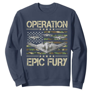 Operation Epic Fury Camo American Flag Sweatshirt B12 Spirit Stealth Bomber Formation Patriotic Air Power TS02 Navy Print Your Wear