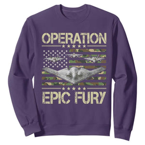 Operation Epic Fury Camo American Flag Sweatshirt B12 Spirit Stealth Bomber Formation Patriotic Air Power TS02 Purple Print Your Wear