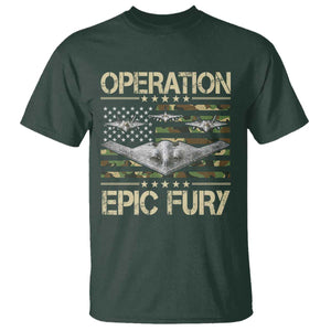 Operation Epic Fury Camo American Flag T Shirt B12 Spirit Stealth Bomber Formation Patriotic Air Power TS02 Dark Forest Green Print Your Wear