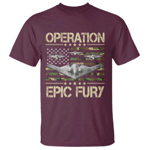 Operation Epic Fury Camo American Flag T Shirt B12 Spirit Stealth Bomber Formation Patriotic Air Power TS02 Maroon Print Your Wear